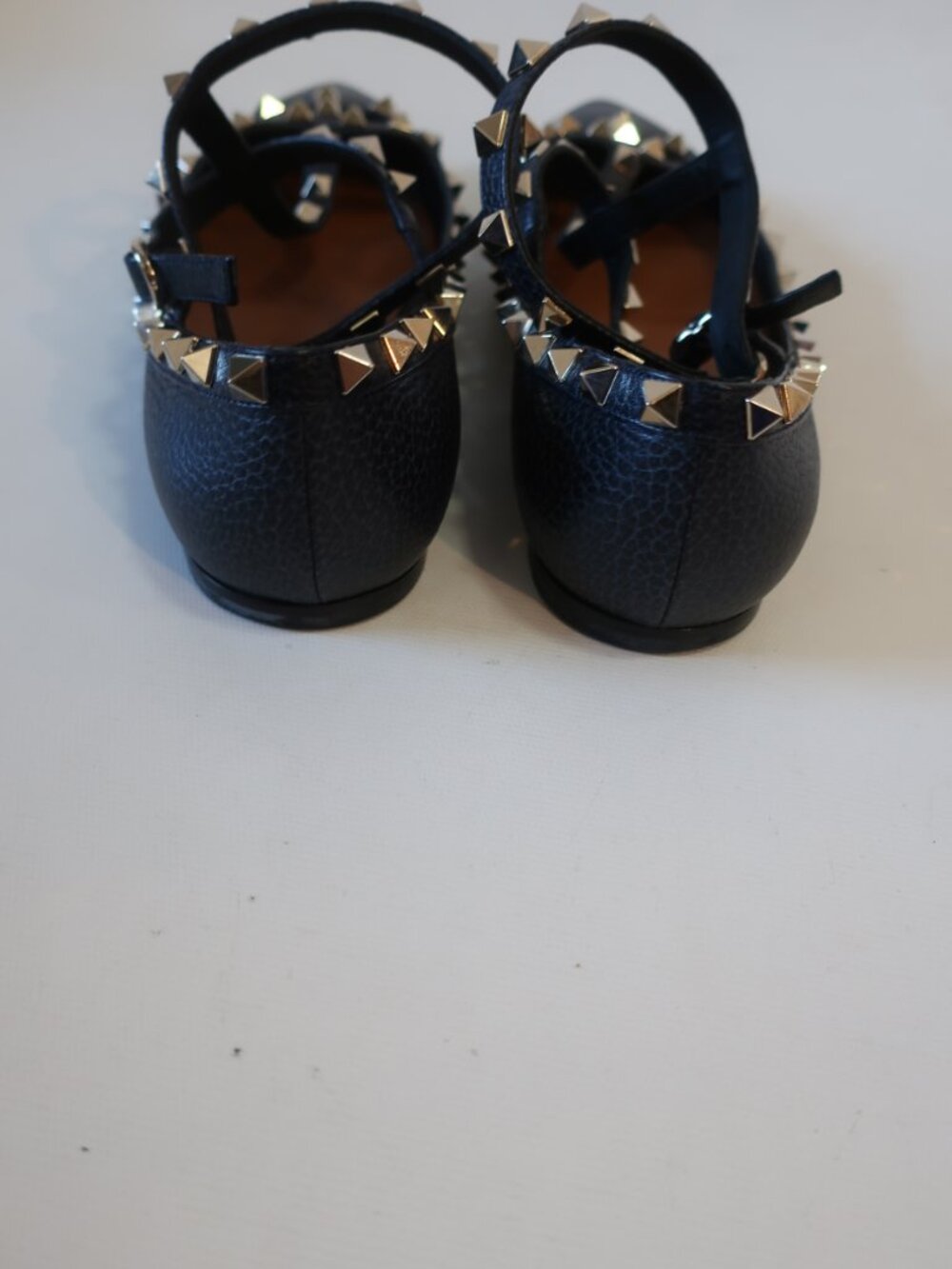 Valentino Garavani Rockstud Navy/Purple Pebbled Leather Ballet Flats 39/ US 9 - Picture 9 of 13